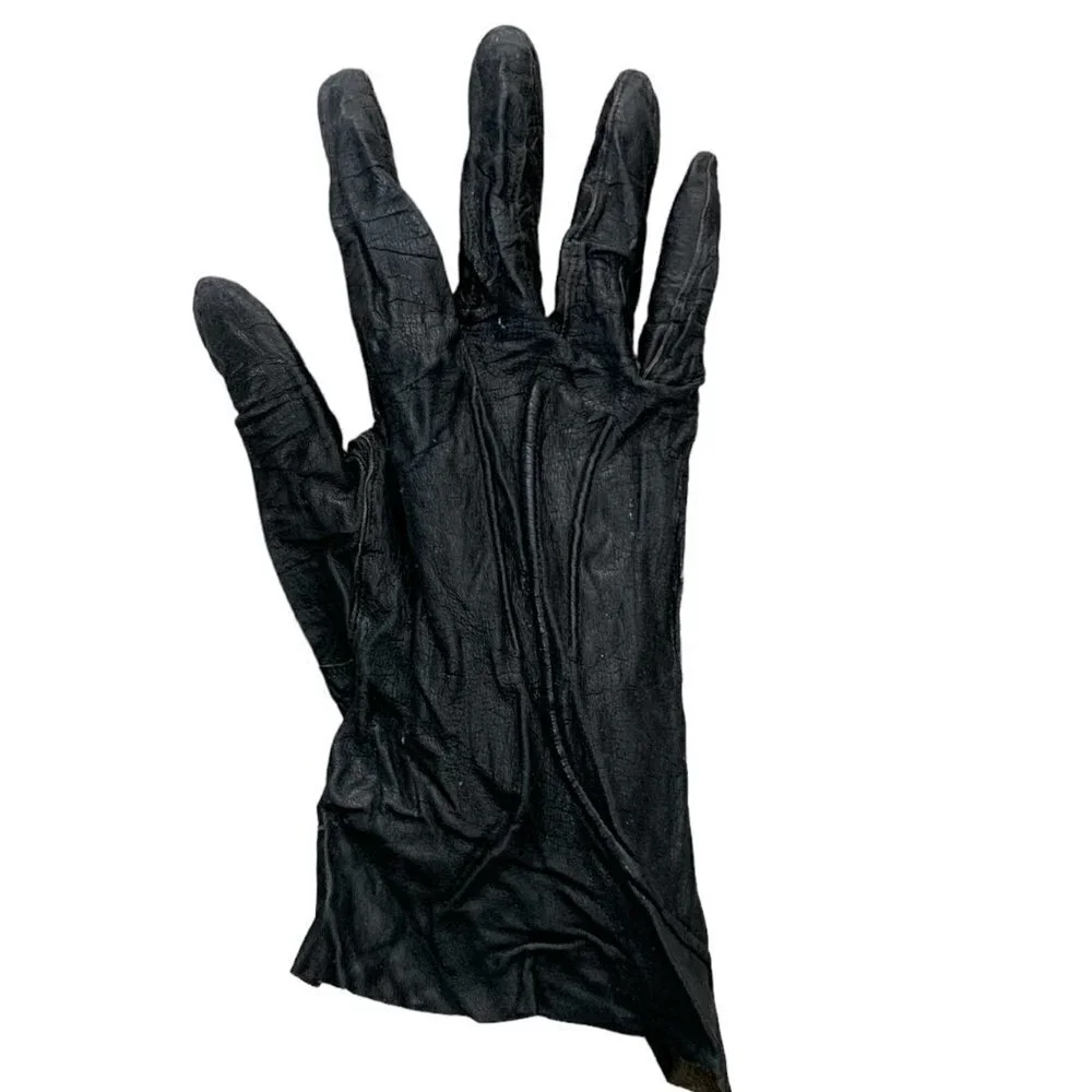 Vintage Ladies Black Leather Gloves 1940s 1950s XS Delicate Unlined ‎ #92N